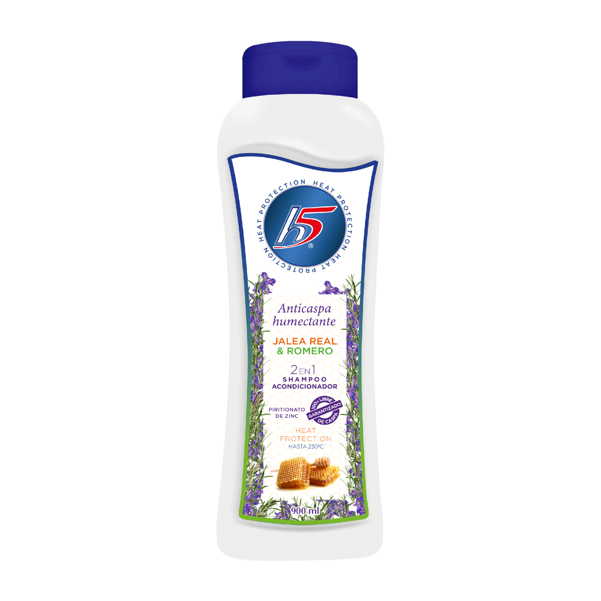 H5 - Shampoo AntiCaspa 2en1 Jalea Real y Romero - 900 ml